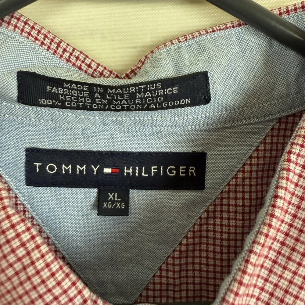 Tommy Hilfiger Red and Blue Casual Button Down Shirt